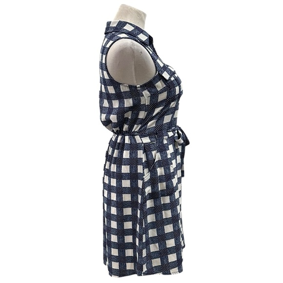 MONTEAU Navy Blue & White Checkered Plaid Sleeveless Midi Dress - Size Medium - Picture 6 of 16
